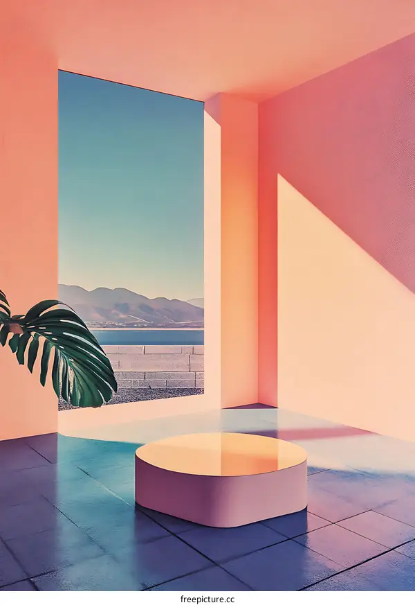 Minimalist Interior Design with a View of Mountains and Water