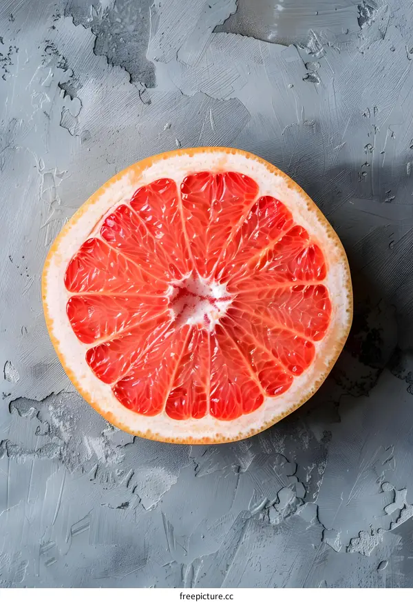 Half of a Red Grapefruit on a Gray Background