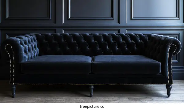 Dark Blue Velvet Chesterfield Sofa in Classic Room