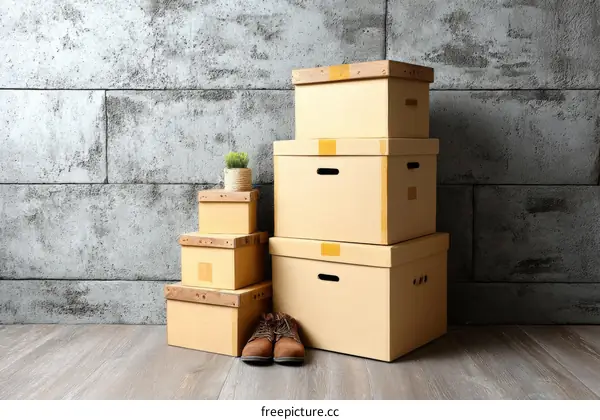 Stacked Cardboard Boxes in Interior Setting