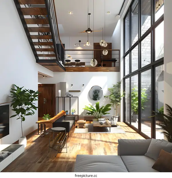 Modern Interior Design Living Room with Large Windows