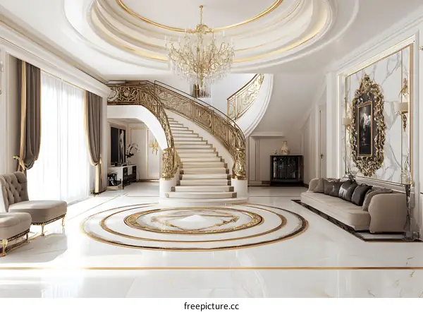 Luxury Home Interior Design With White Marble And Gold Accents