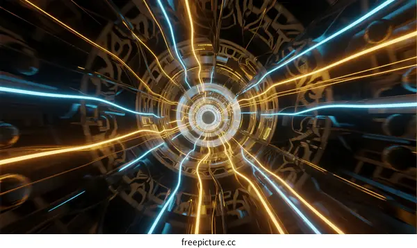 Futuristic Light Rays and Geometric Patterns in Digital Space
