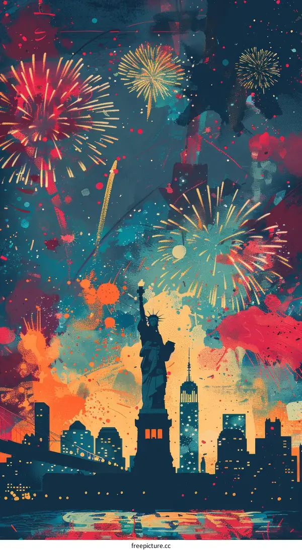 Statue of Liberty with fireworks