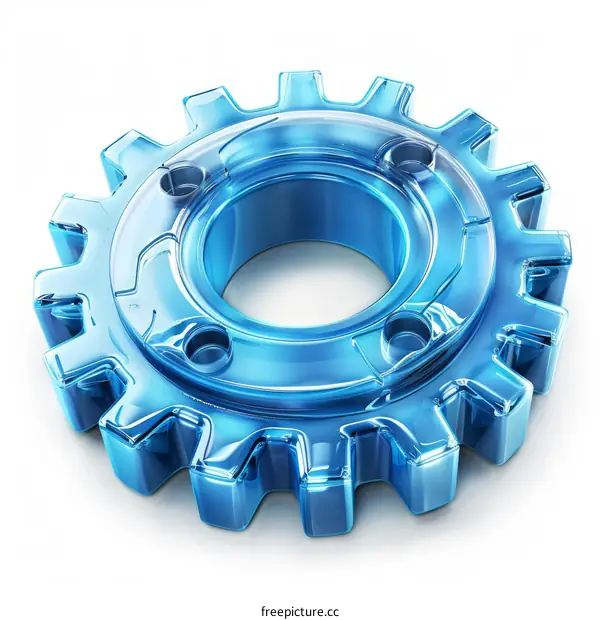 Blue plastic gear isolated on white background