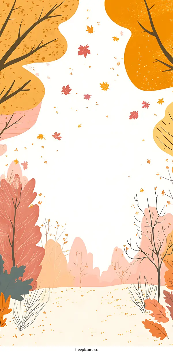 Autumn Leaves Falling From Trees On A White Background