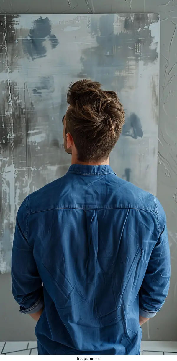 Man looking at a painting