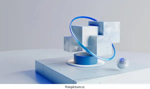 Blue abstract 3D geometric shapes composition