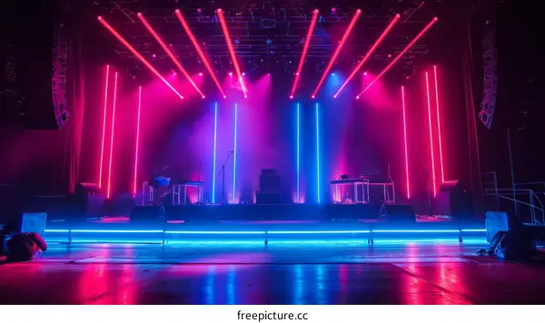 Empty stage with blue and pink lights