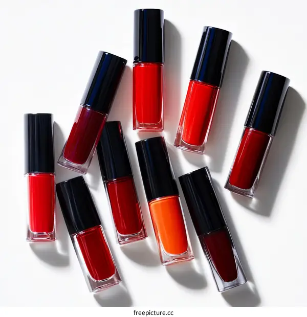 Various Shades of Red Lipstick in Small Containers