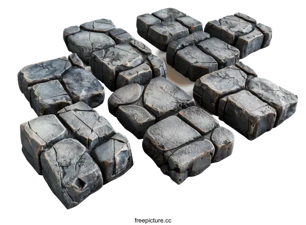 [Transparent Background PNG]Stone blocks with cracks isolated on a transparent background