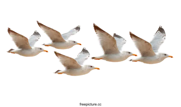 [Transparent Background PNG]Seagulls in Flight against a White Background