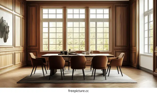 Elegant Dining Room with Large Windows