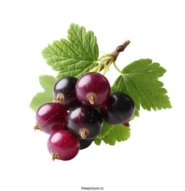 [Transparent Background PNG]Fresh Cluster of Colorful Currants with Leaves