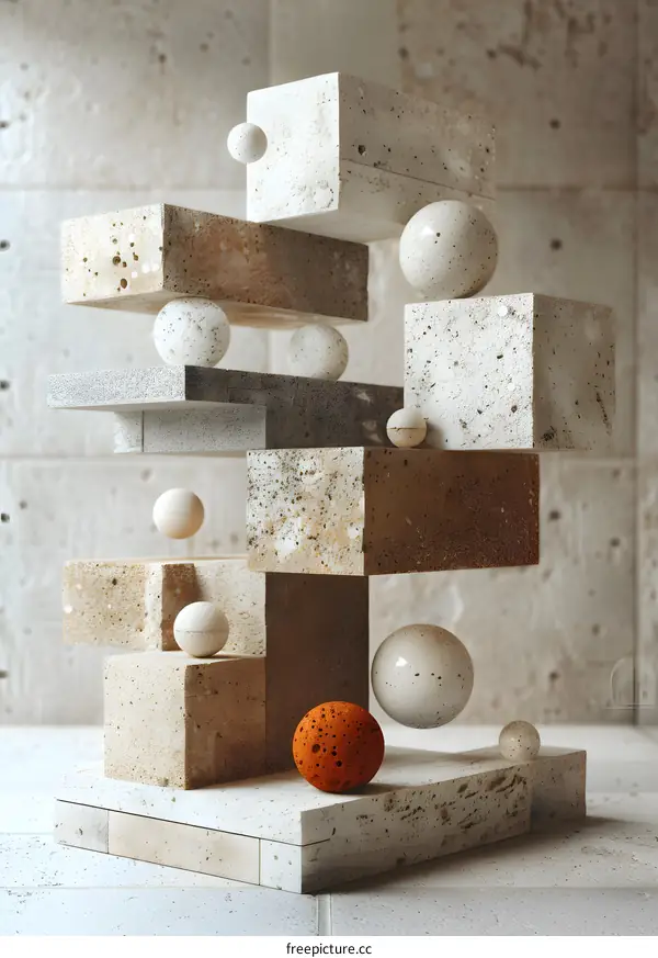Abstract Balancing Stone Cubes and Spheres