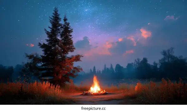 Starry Night Campfire by the Woods