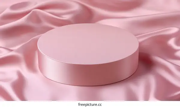 Pink Satin Fabric Background with Empty Round Display Podium