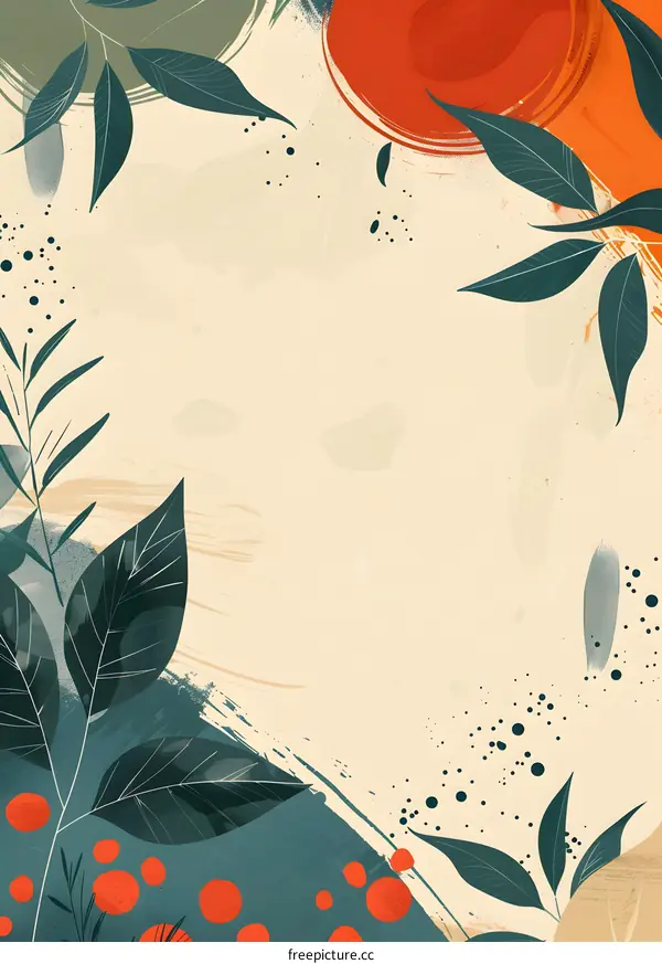 Abstract Leaves with Watercolor Brush Strokes Background