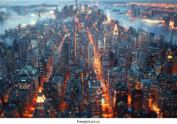 Night City Skyline Aerial Perspective