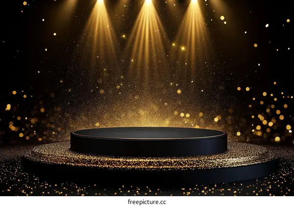 Elegant Black and Gold Podium Display Stage