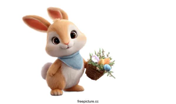 [Transparent Background PNG]Cute Easter Bunny with Egg Basket Illustration