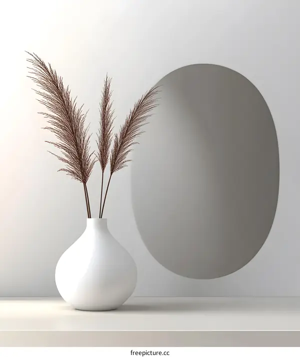 White Vase with Dried Flowers and Minimalist Background