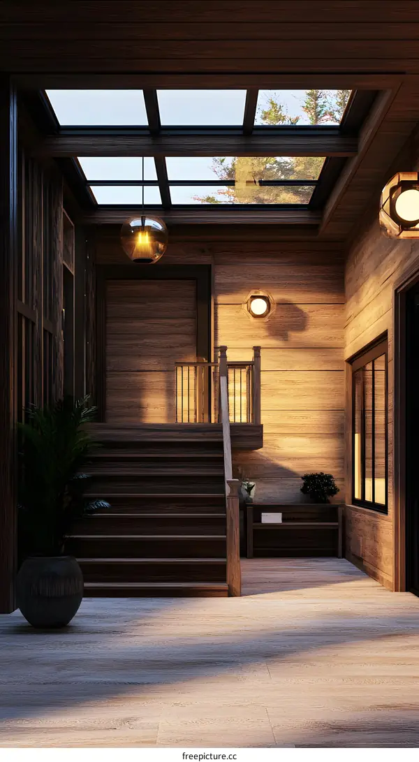 Modern Wooden House Interior Design With Skylight