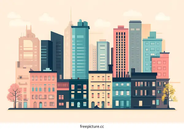 Flat Design Cityscape With Skyscrapers And Buildings Illustration