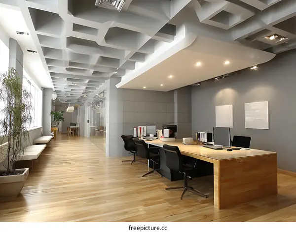 Modern Office Space with Unique Ceiling Design