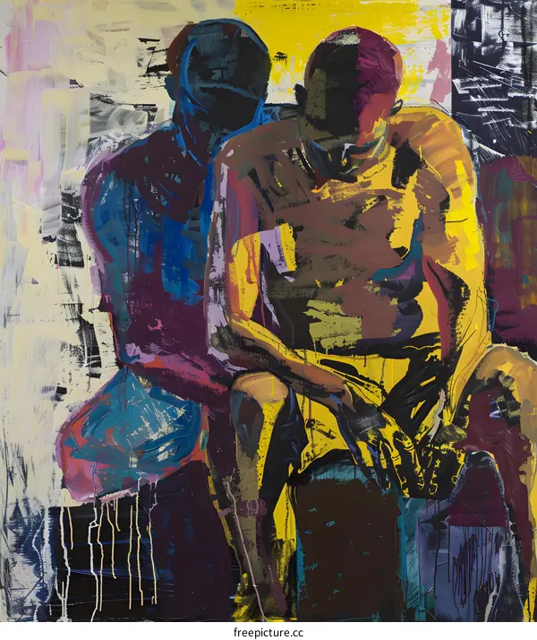 Abstract Painting of Two Black Men Sitting Together