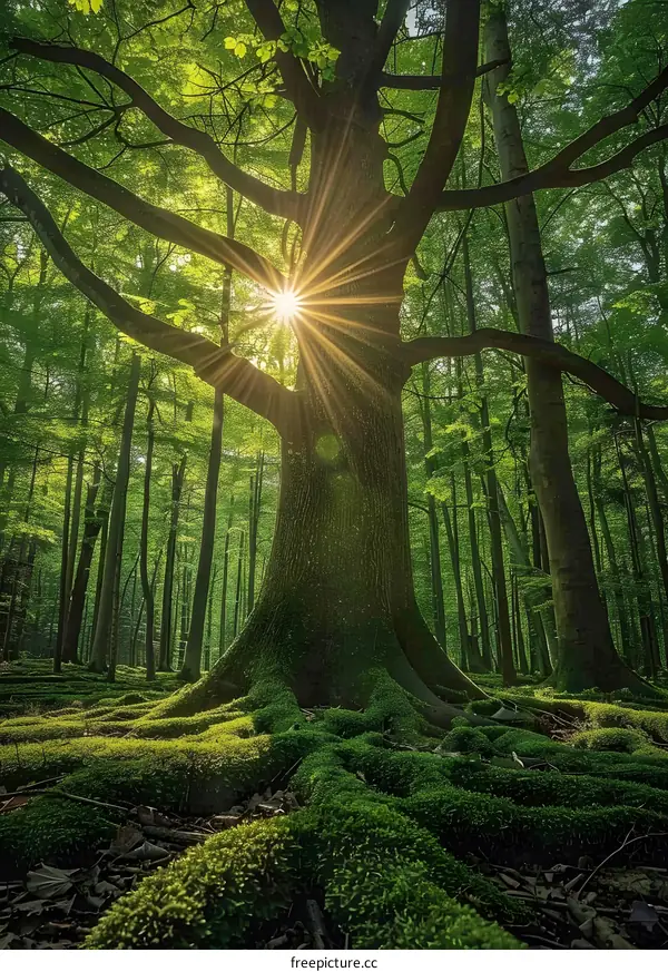 Sunlight Shining Through Forest Trees