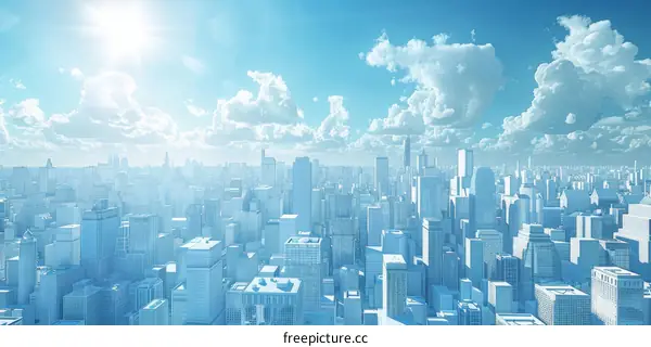 Blue and White Cityscape