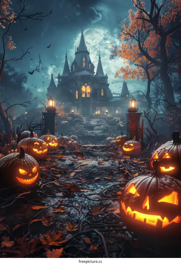 Spooky Castle Silhouette Against an October Night Sky