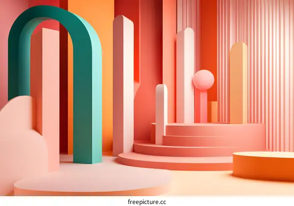 Abstract Colorful Geometric Shapes Background With Arch And Platform