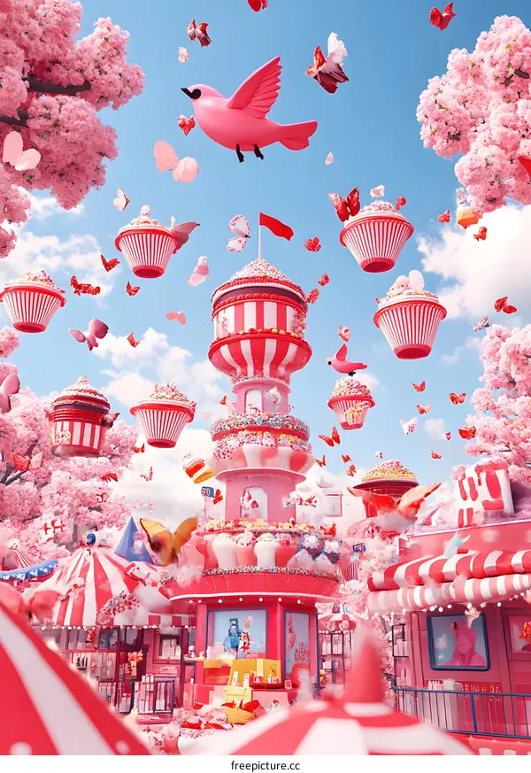 Pink Fantasy World with Cupcakes and Butterflies