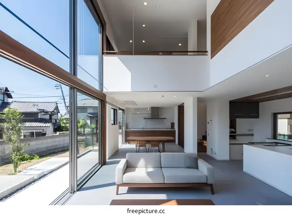 Modern Japanese Home Interior Design With Large Windows