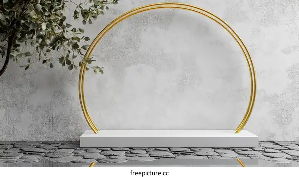 Modern Empty Display Podium with Gold Archway