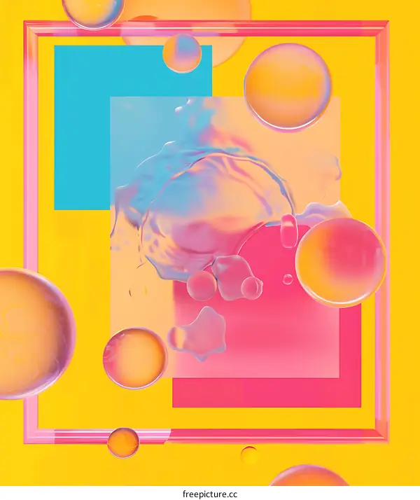 Abstract Liquid Background with Pink and Blue Spheres
