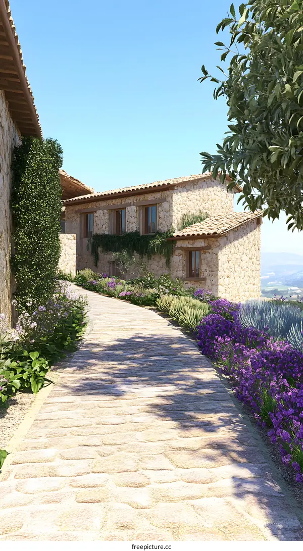 Stone Path Leading to a House in the Countryside