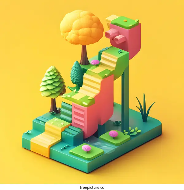 Colorful 3D Isometric Illustration of a Stairway to Heaven