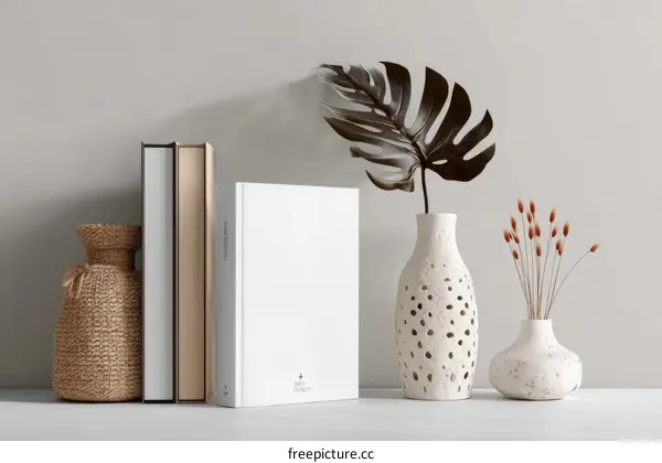 Stylish Home Decor Arrangement with Books and Vases