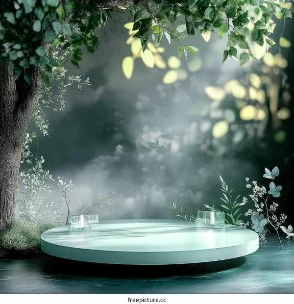 Green Forest Scene Display Podium