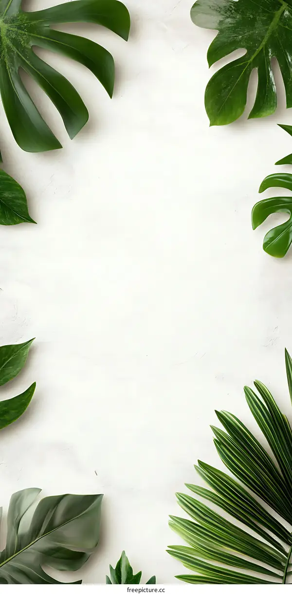 Green Tropical Leaves on White Background