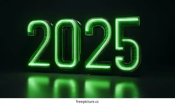 Neon Green 2025 Futuristic Number