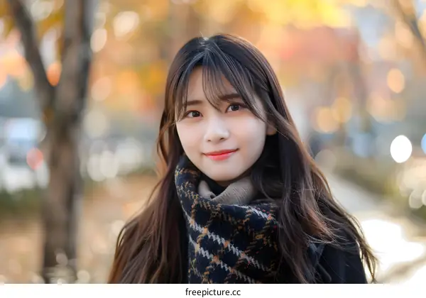Beautiful Asian Woman Smiling in the Fall