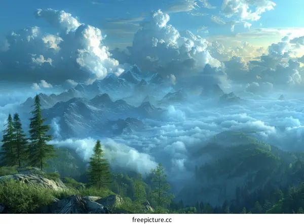 Mountains Above the Clouds and Fog