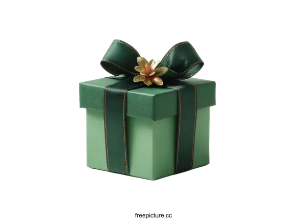 [Transparent Background PNG]Elegant Green Gift Box with Ribbon