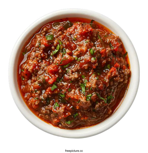[Transparent Background PNG]Top view of a bowl of bolognese sauce