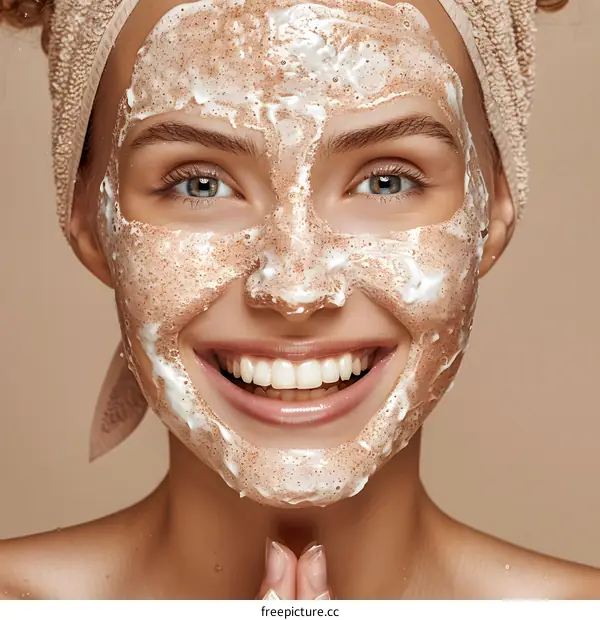 portrait of a young woman with a facial mask on her face