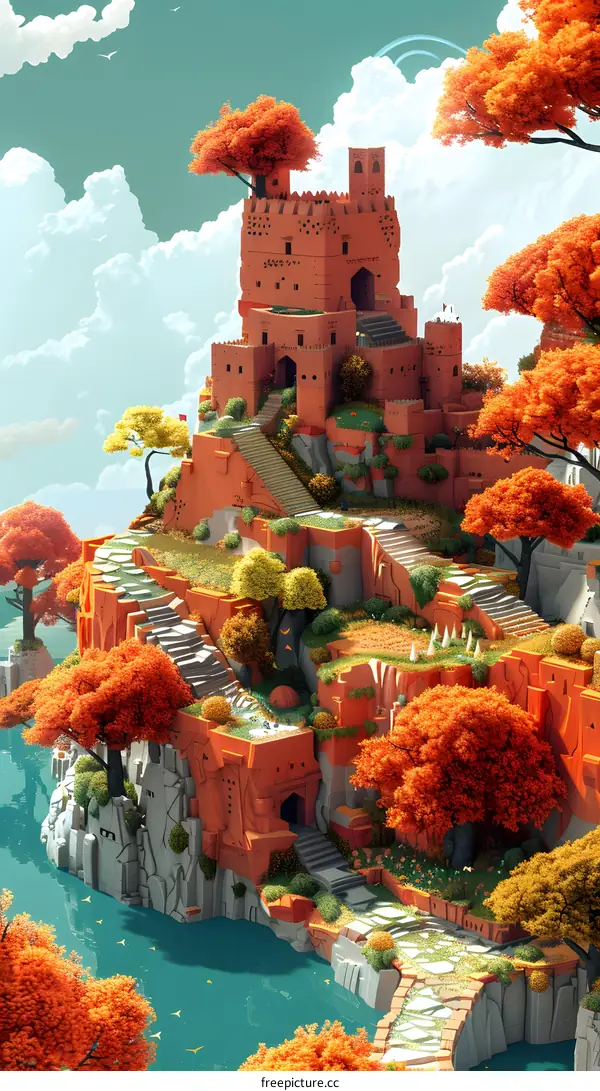 Autumn Castle by the Lake